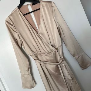 Luxe silky champagne wrap dress